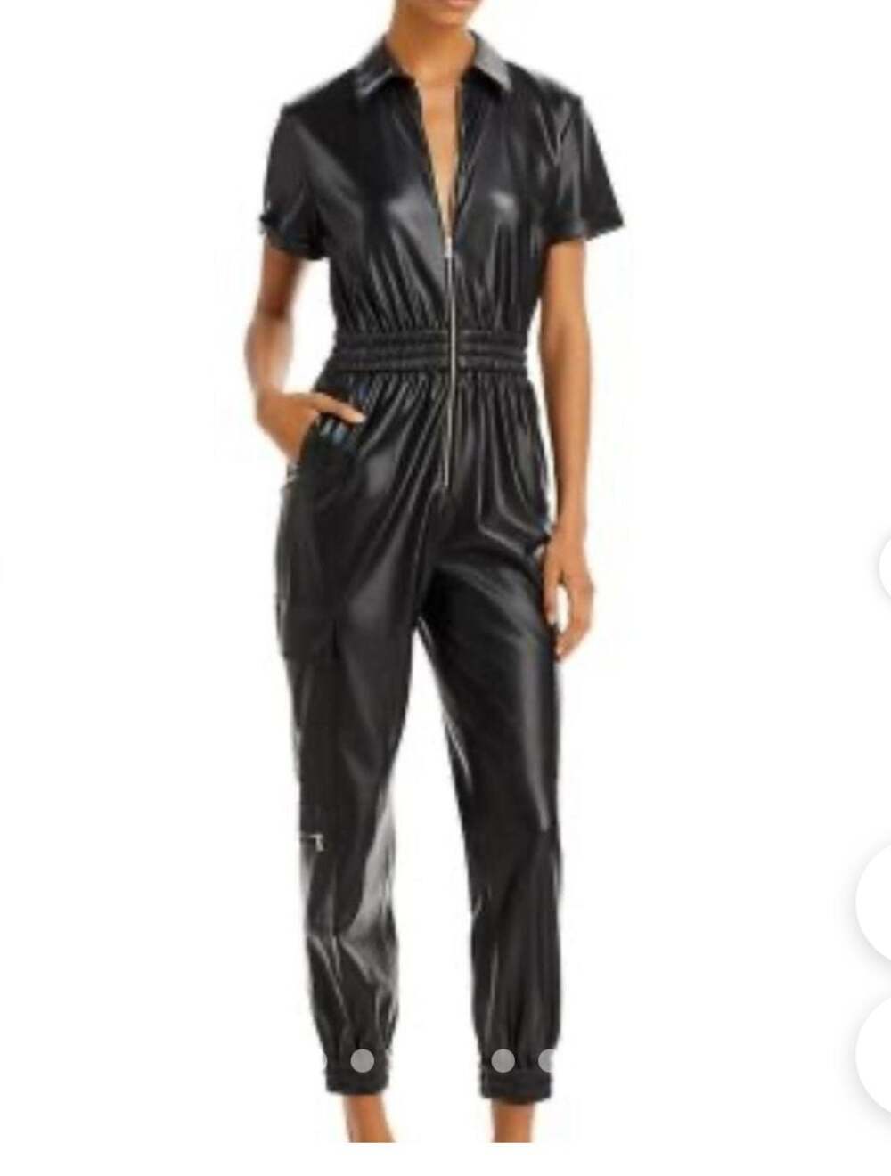 Alice + Olivia Levi Faux Leather Cargo Jumpsuit in Black